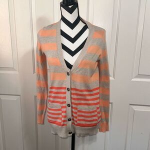 Madewell Beige and Coral Striped Button Cardigan